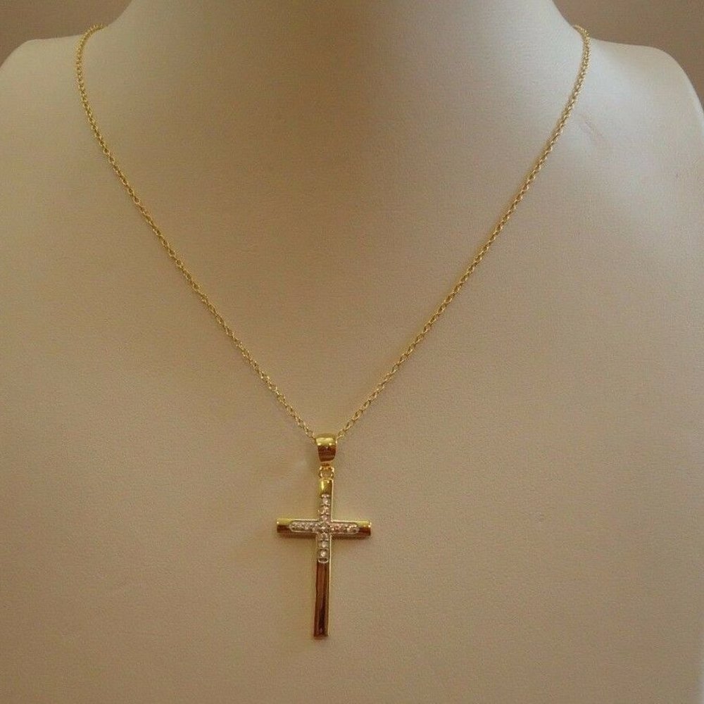 18k Gold Sterling Silver Women's Cross Necklace